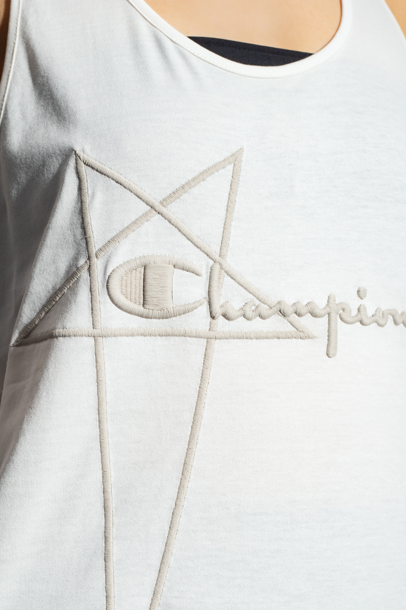 Rick Owens X Champion Logo Embroidered Sleeveless Shirt Dress In White