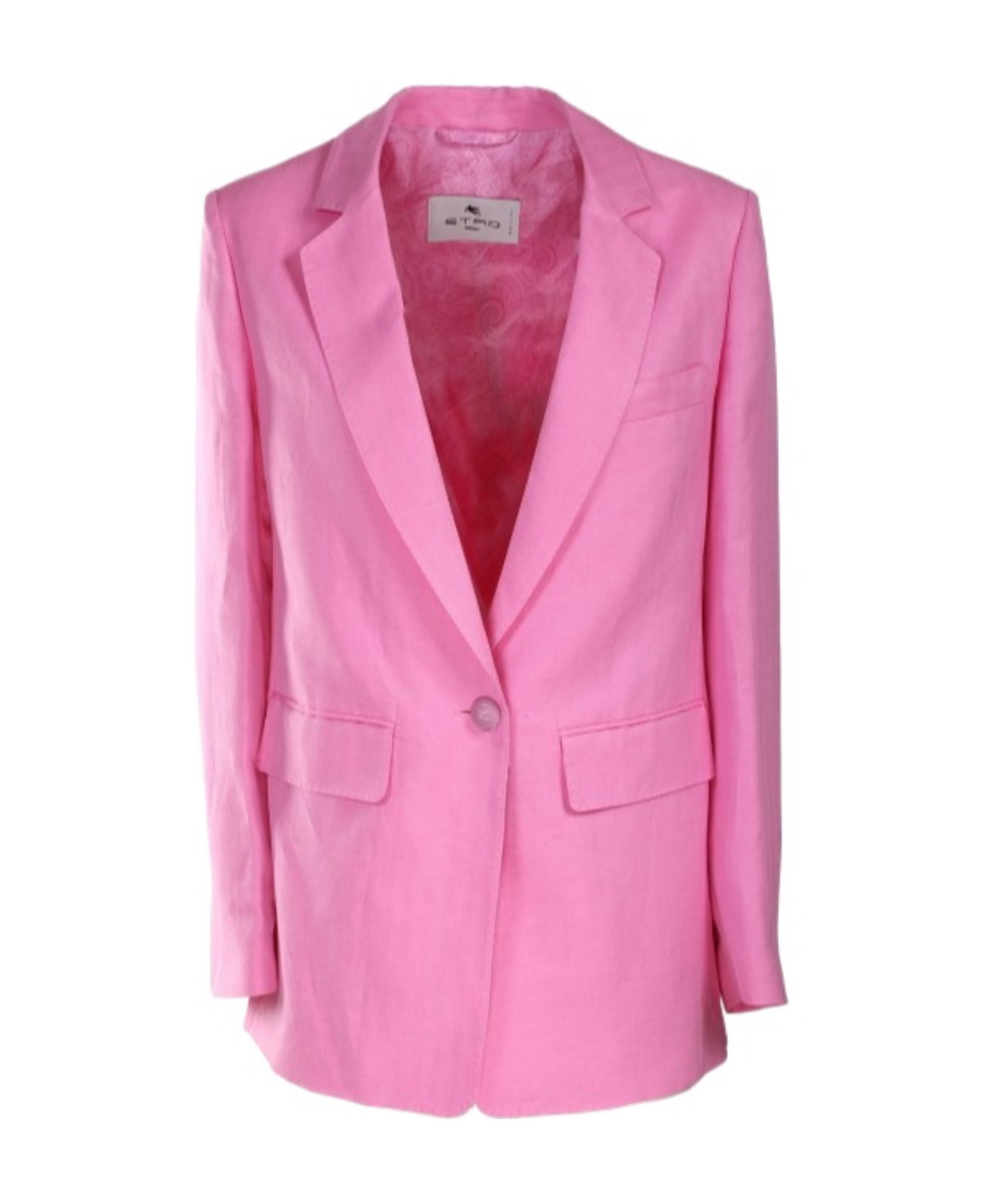 Etro Button-fastening Linen-silk Blazer In Pink