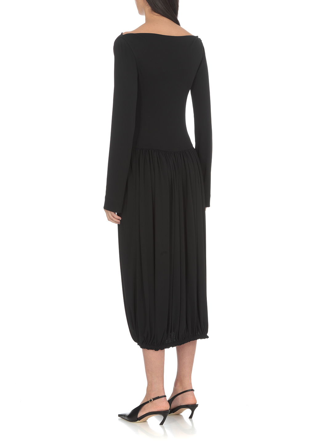 Lanvin Black Ls Drape Midi Dress In Black