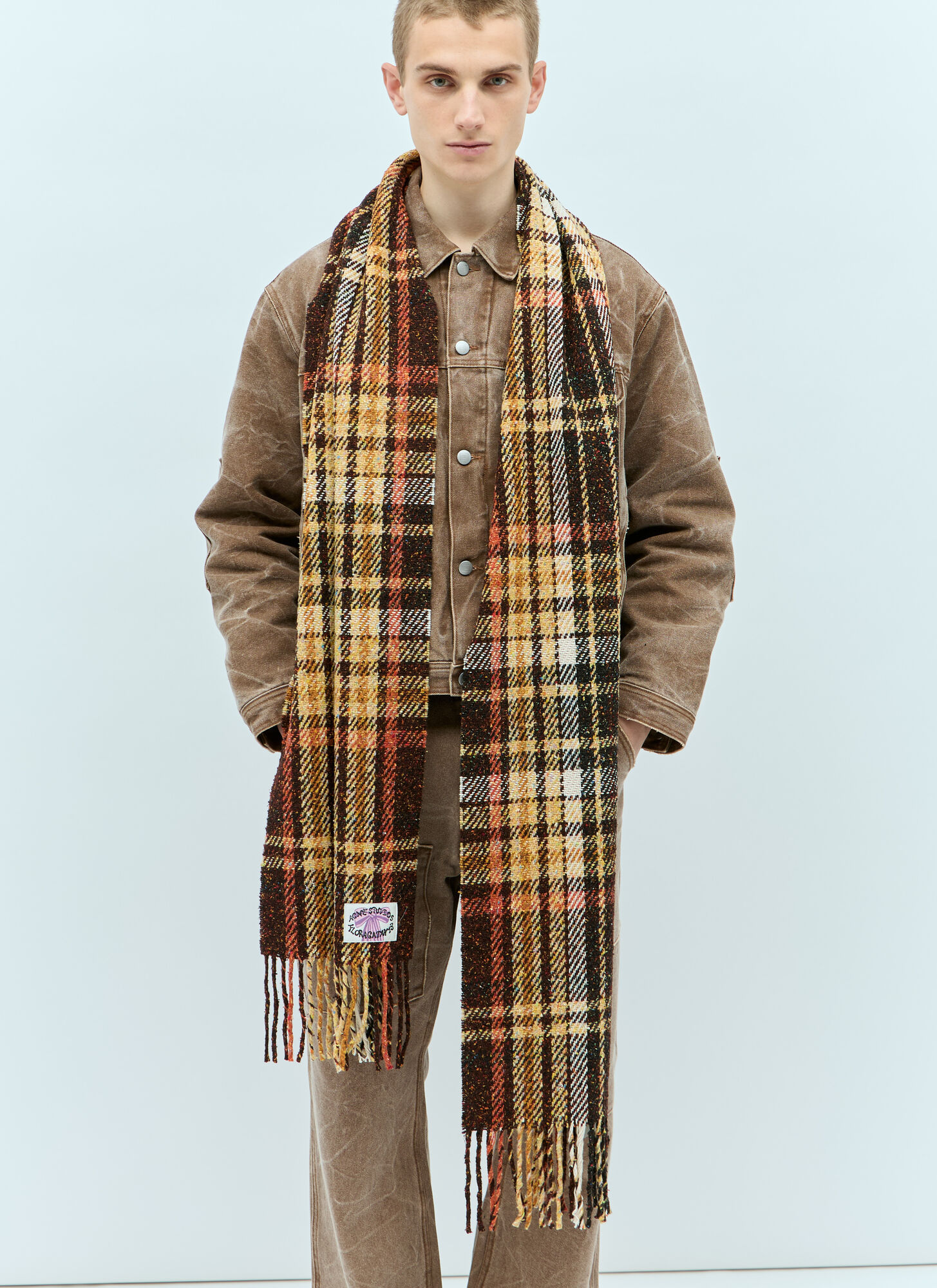 Shop Acne Studios Checked Tassel Scarf In Multicolor