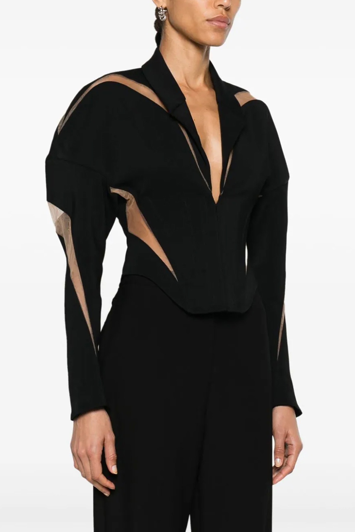 Mugler Mesh Insert Blazer Blazer And Suits Black In Black