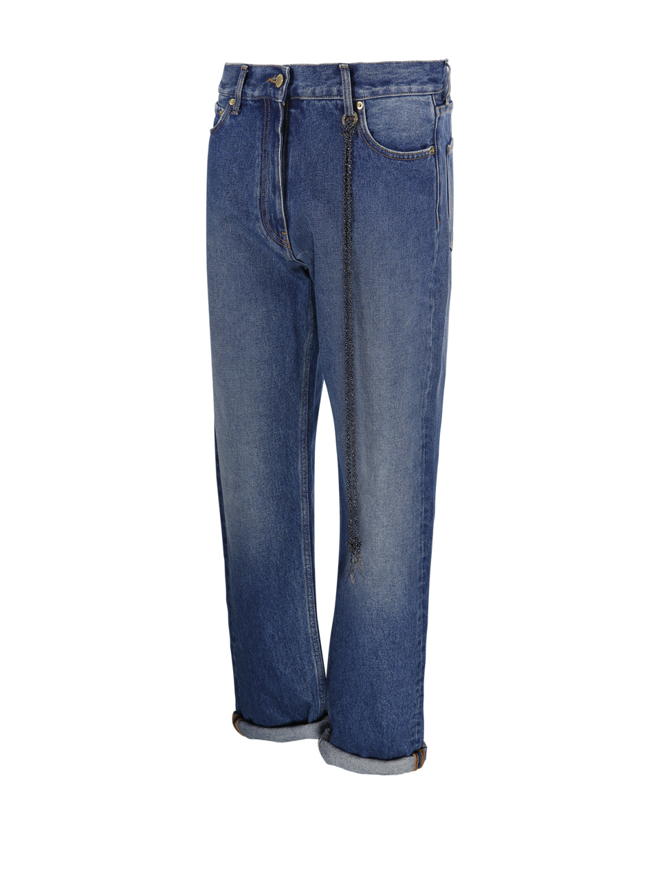 Darkpark Naomi Chain Adorned Boyfriend Straight Leg Denim In Blue
