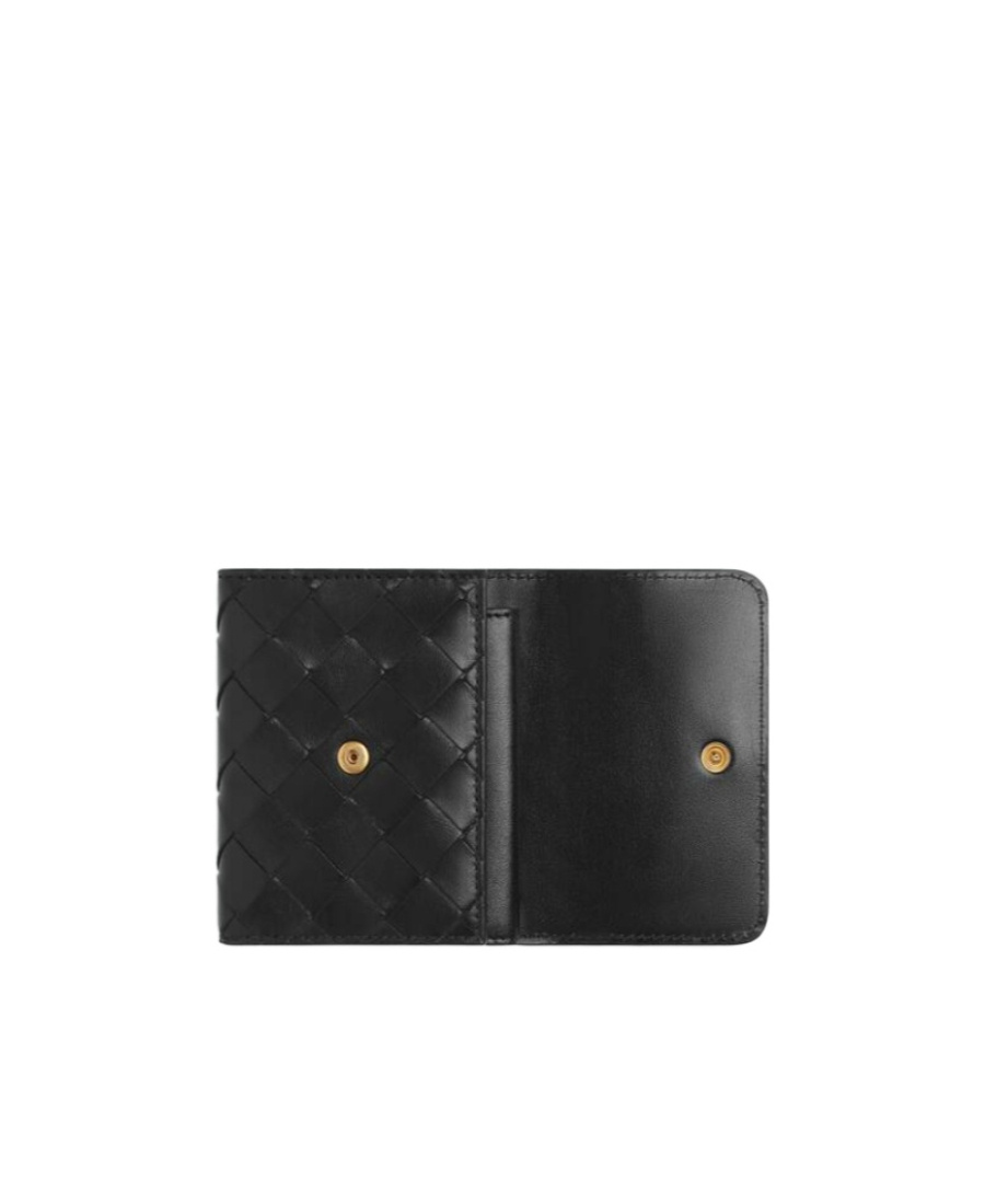Bottega Veneta Intrecciato Leather Tri-fold Wallet In Black