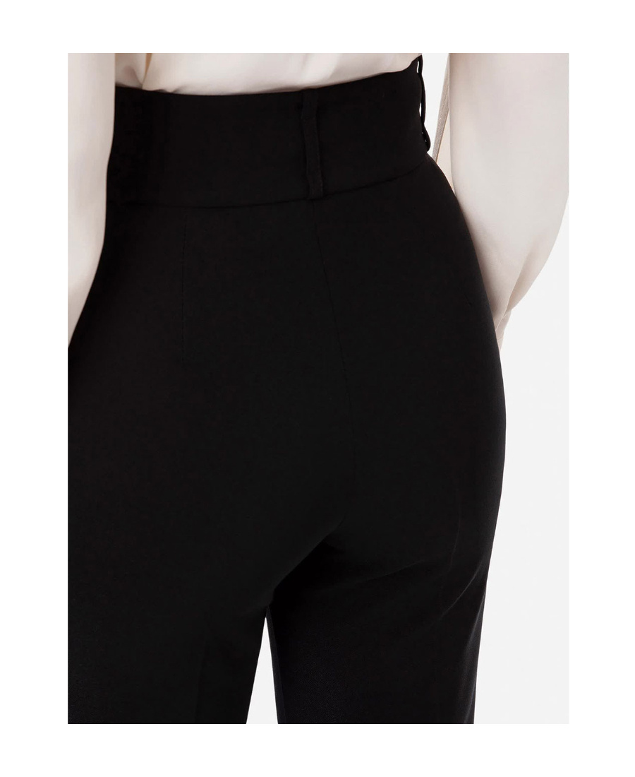 Elisabetta Franchi Flared Leg Crepe Pants Front Flaps In Black
