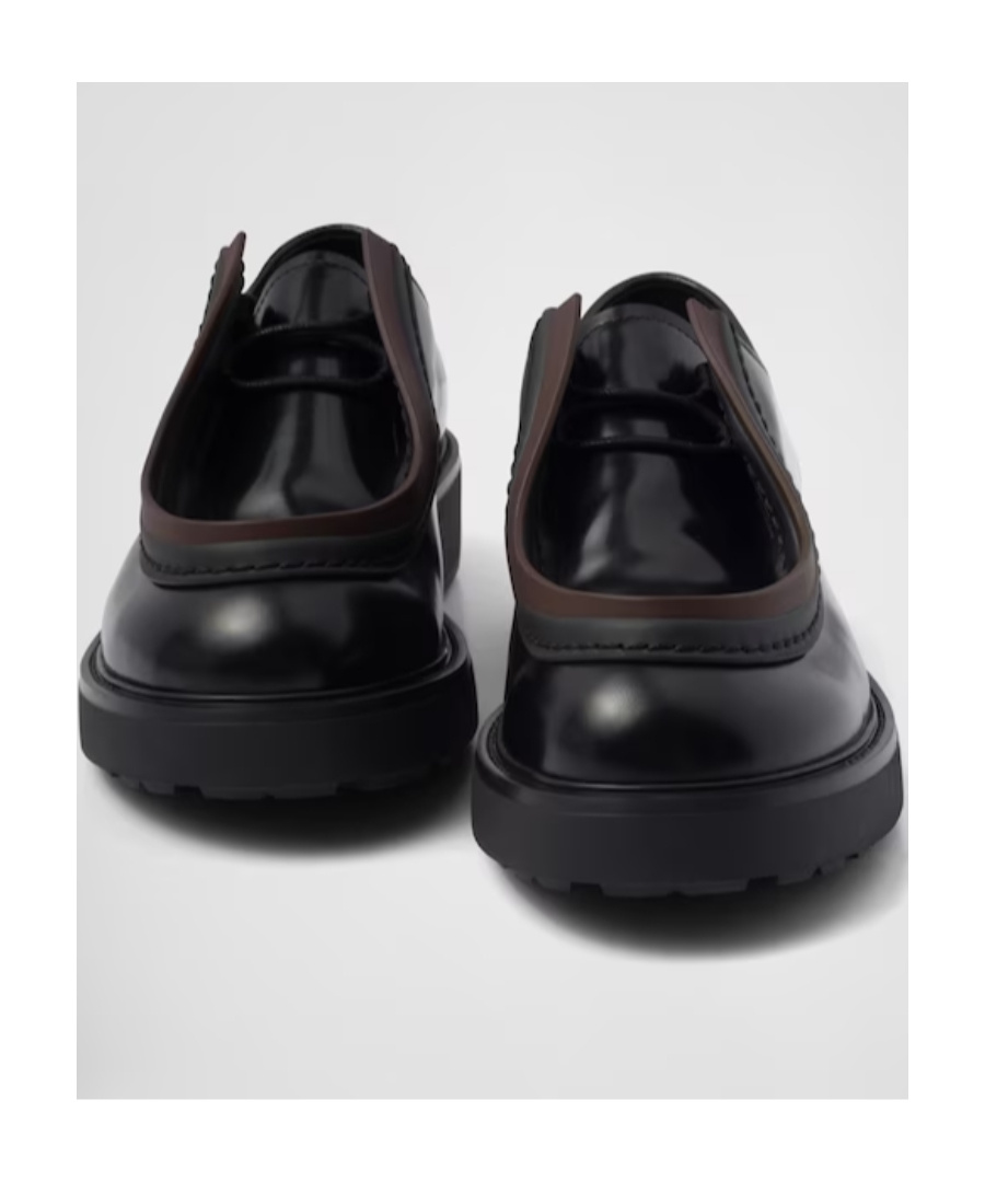 Shop Prada Opaque Brushed Leather Lace-up Shoes In Black