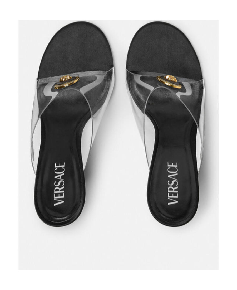 Versace Medusa Clear Stiletto Mule Sandals In White