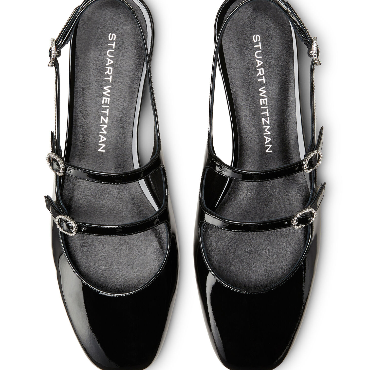 Stuart Weitzman Black Slingback Ballet Shoes With Crystal Embellishment In Patent Leather Woman In Black