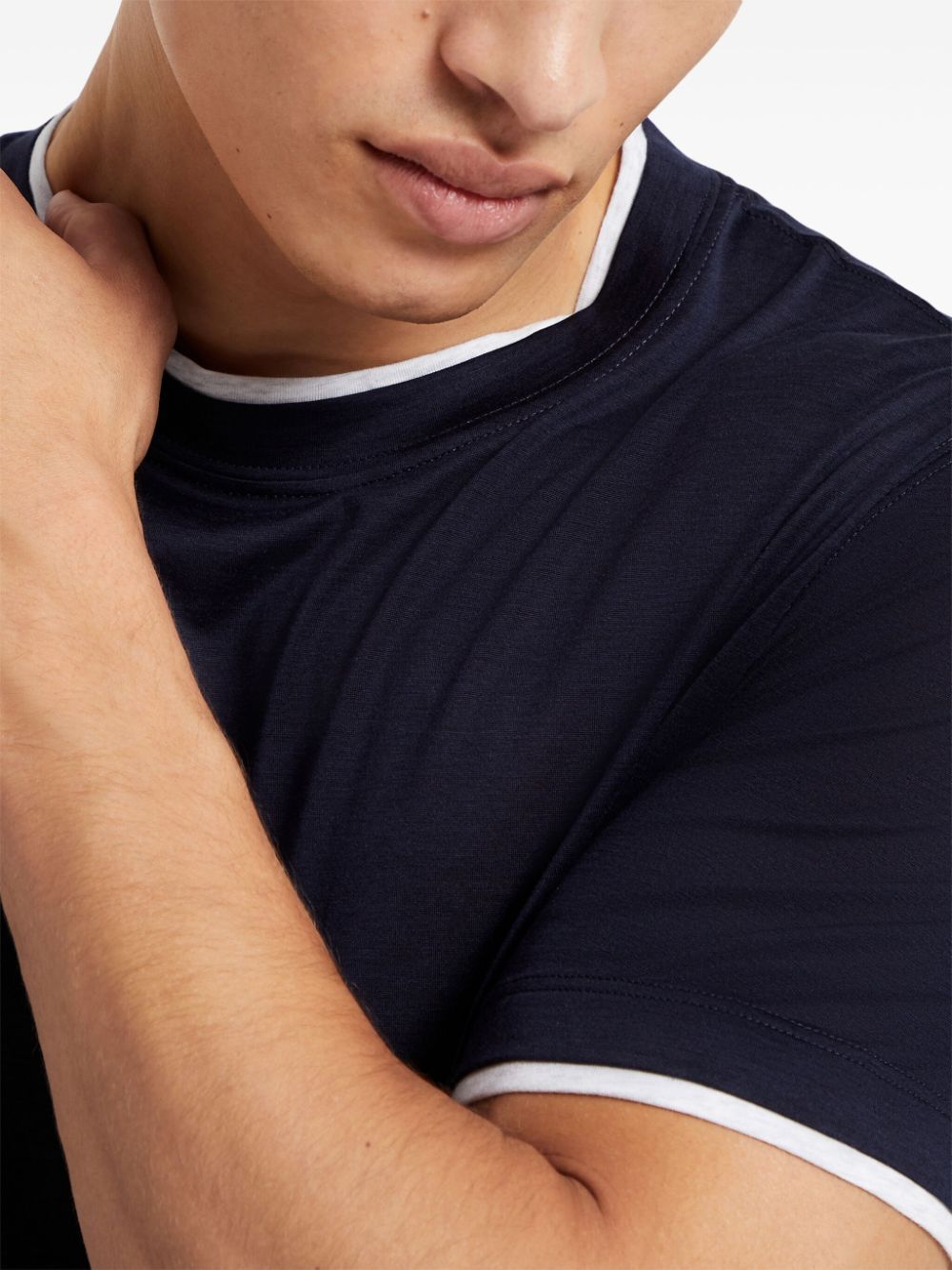 Brunello Cucinelli Men Silk And Cotton Jersey Crew-neck T-shirt With Faux-layering In Black