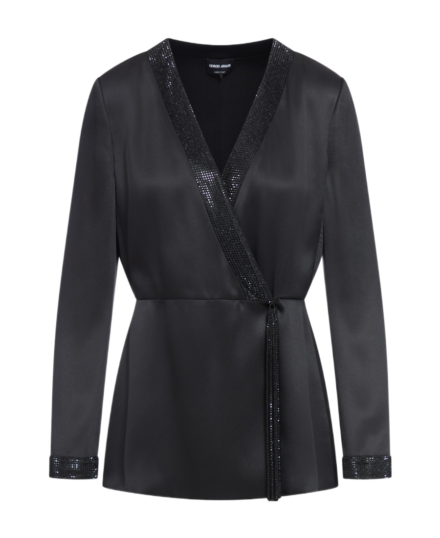 Giorgio Armani Shiret Embellished Satin Top In Black