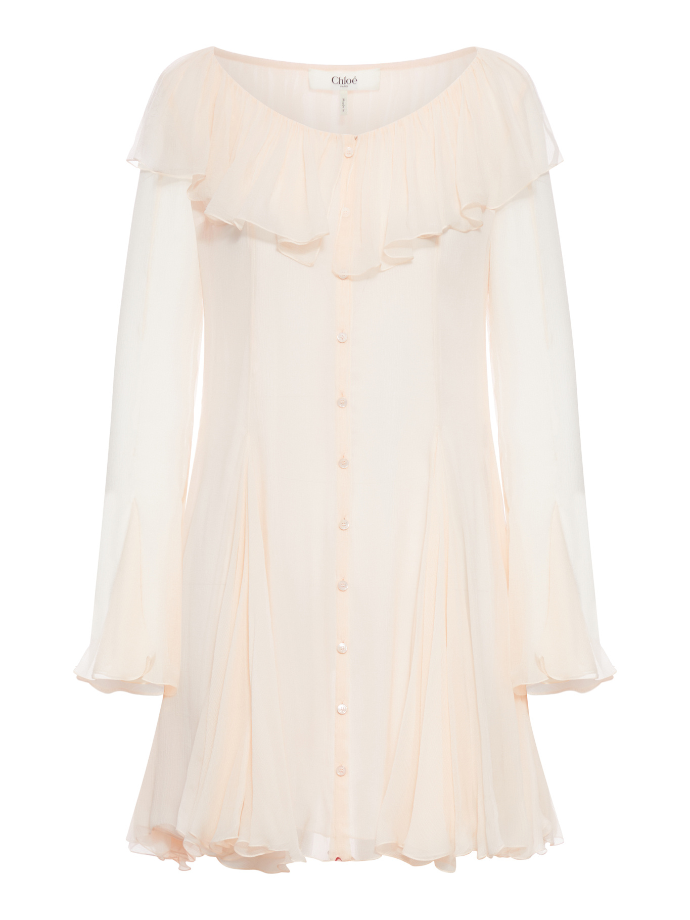 Chloé Flared Mini Dress With Ruffles In Neutral