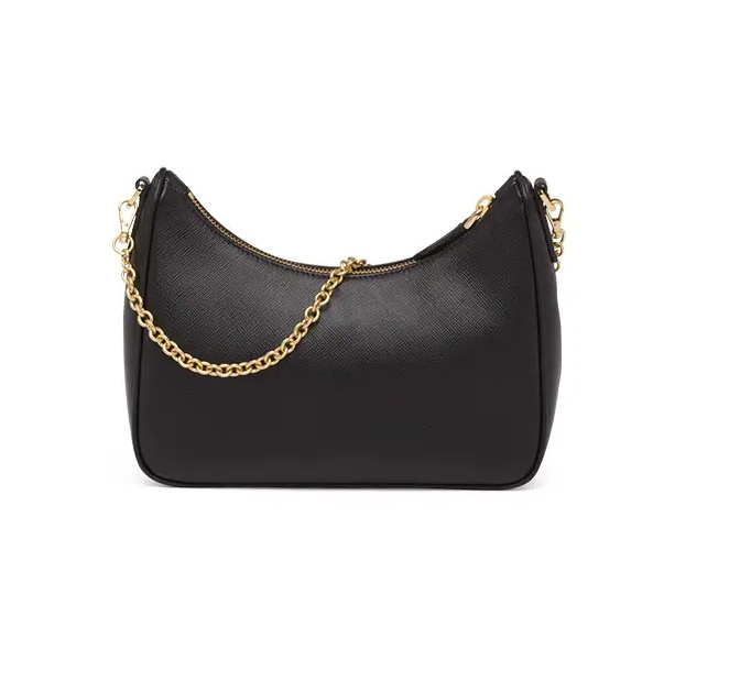 Prada 2005 Re-edition Saffiano Leather Shoulder Bag In Black