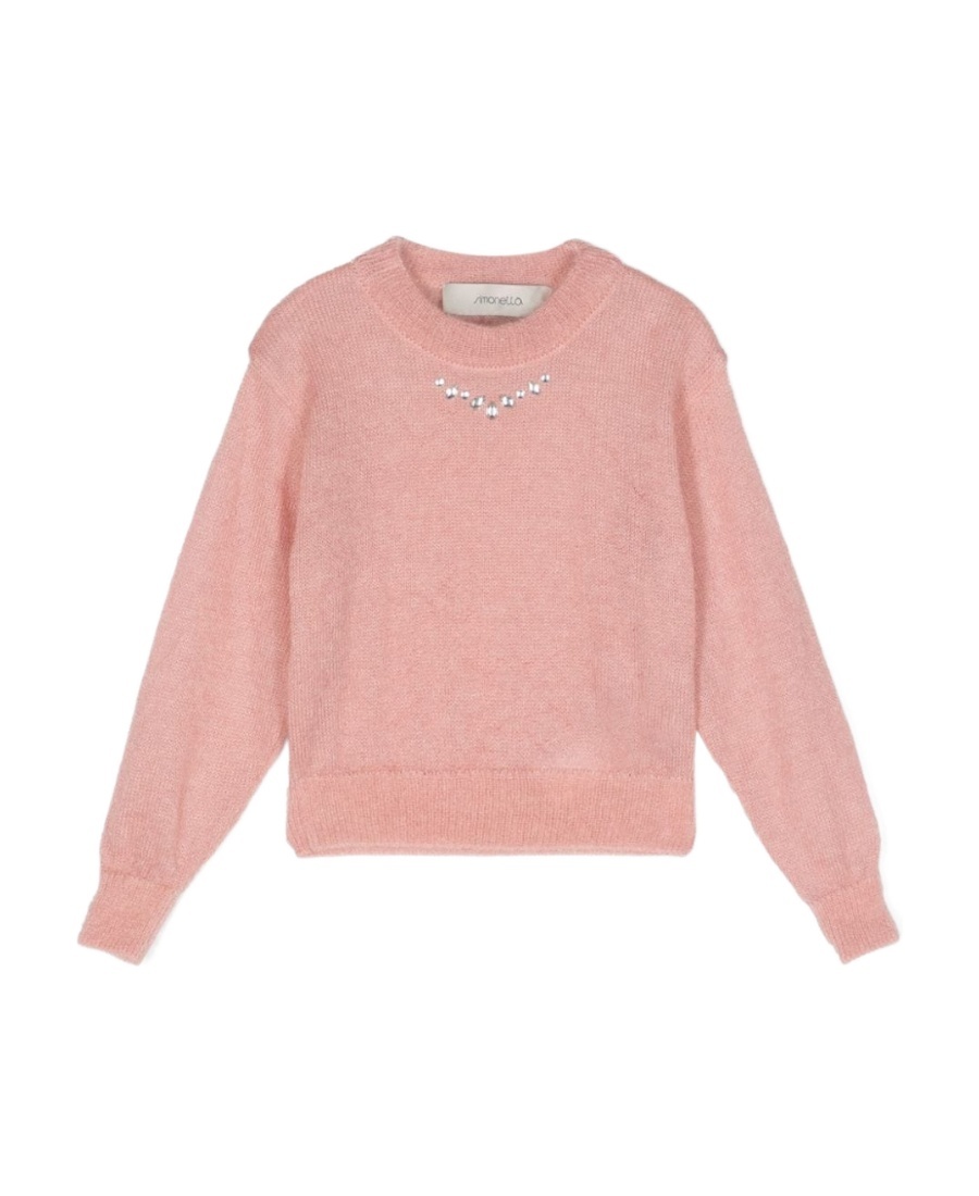Simonetta Rhinestone-embellished Crew-neck Jumper In Pink