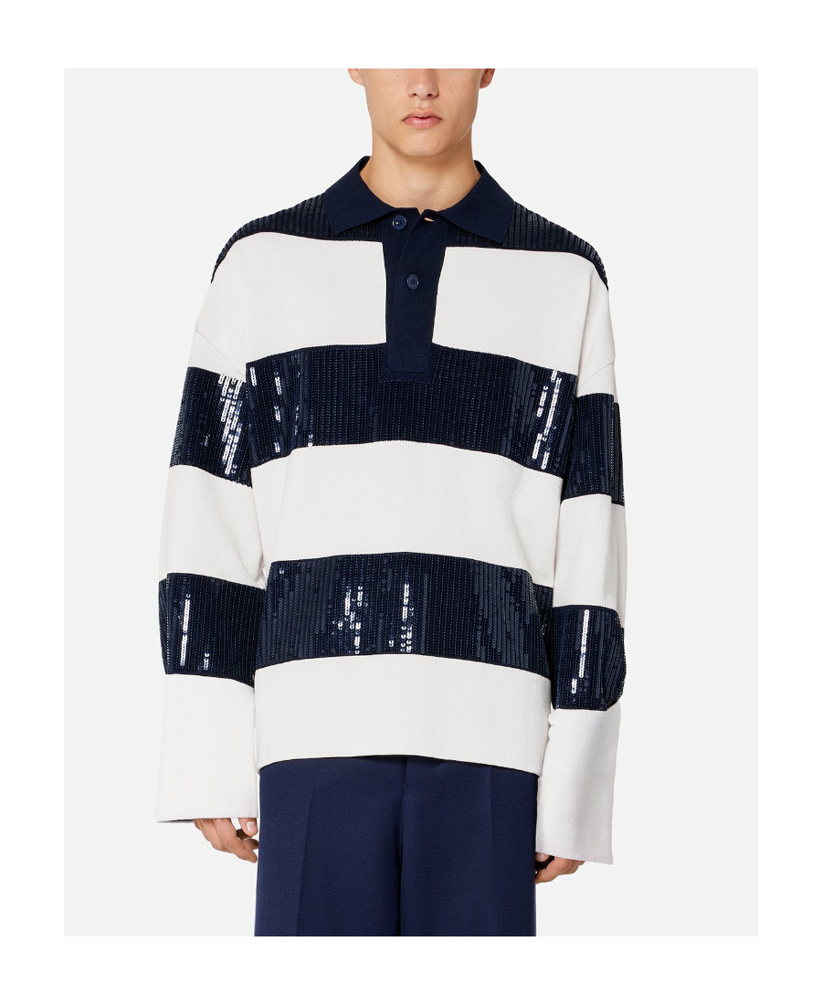 Ami Alexandre Mattiussi Stripe Sequin-embellished Polo Shirt In White