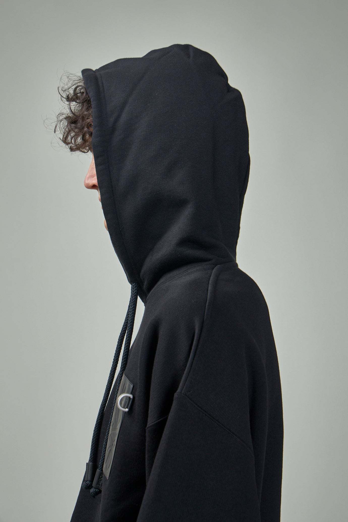 Loewe Anagram Patch Drawstring Cotton Hoodie In Black