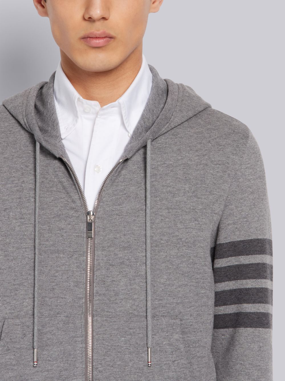 Thom Browne Tonal 4 Bar Cotton Sweatshirt Hoodie In Gray