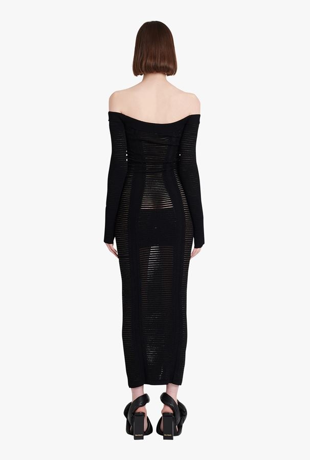 Balmain Black Viscose Midi Dress In Black