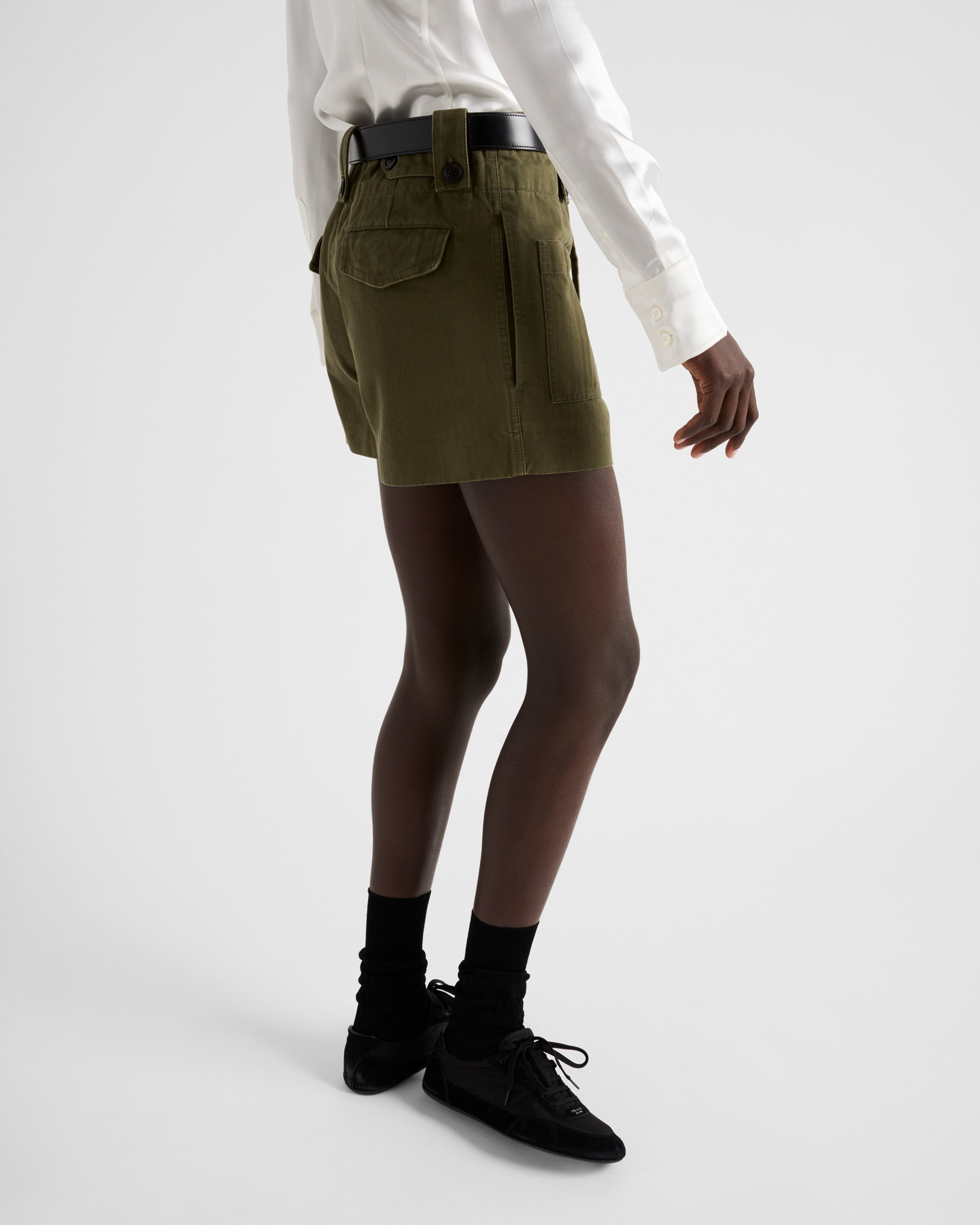 Prada Washed Chevron Shorts In Green