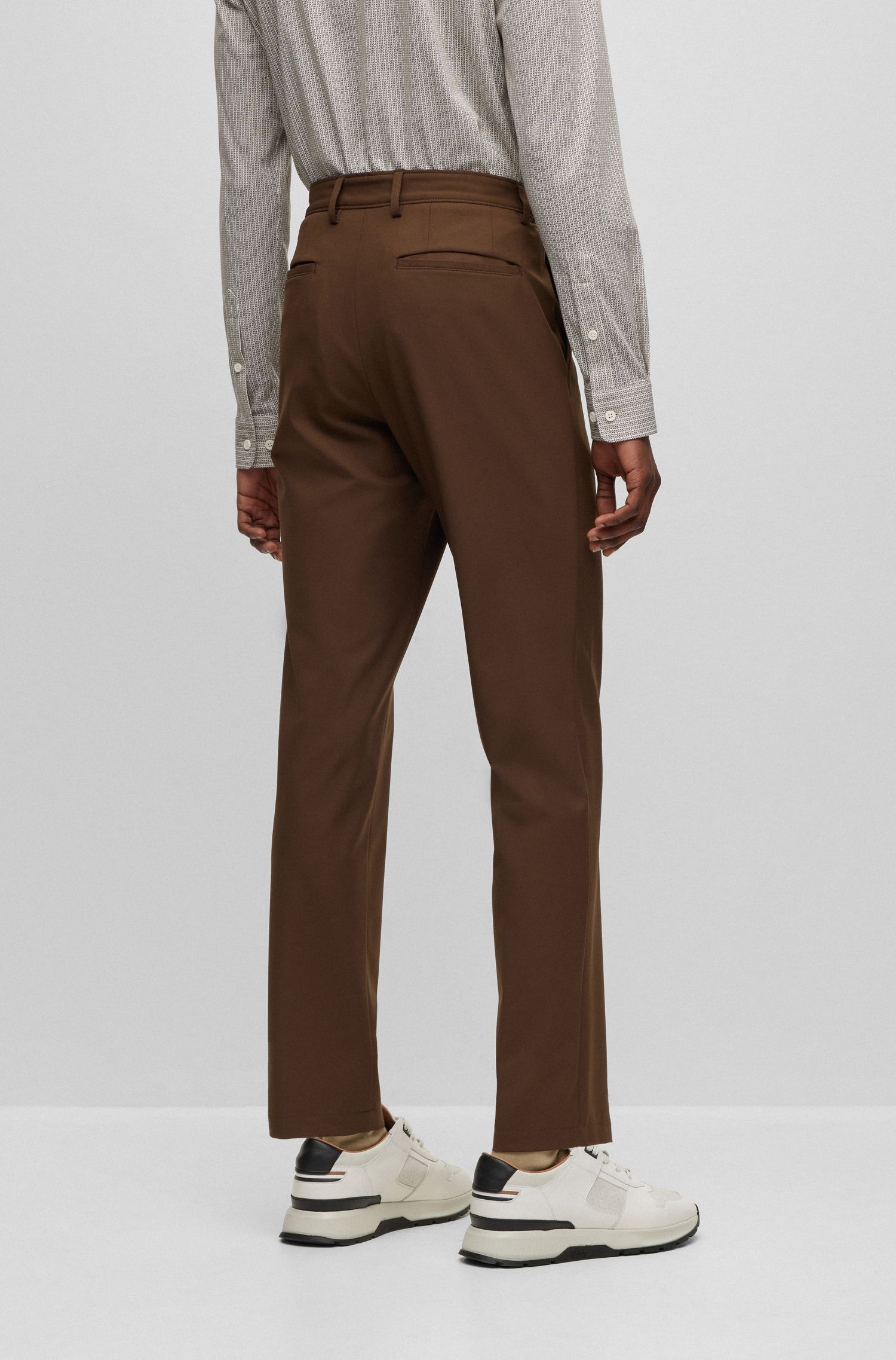 Hugo Boss Stretch Fabric Pleated Casual Pants In White