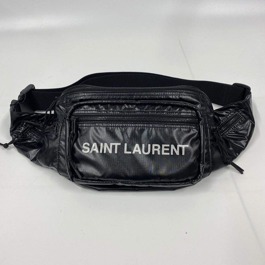 Saint Laurent Logo Printed Padded Belt Bag In Black
