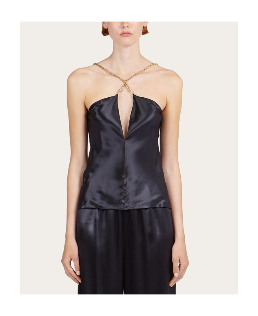 Shop Ferragamo Salvatore Chain Strap Top In Black