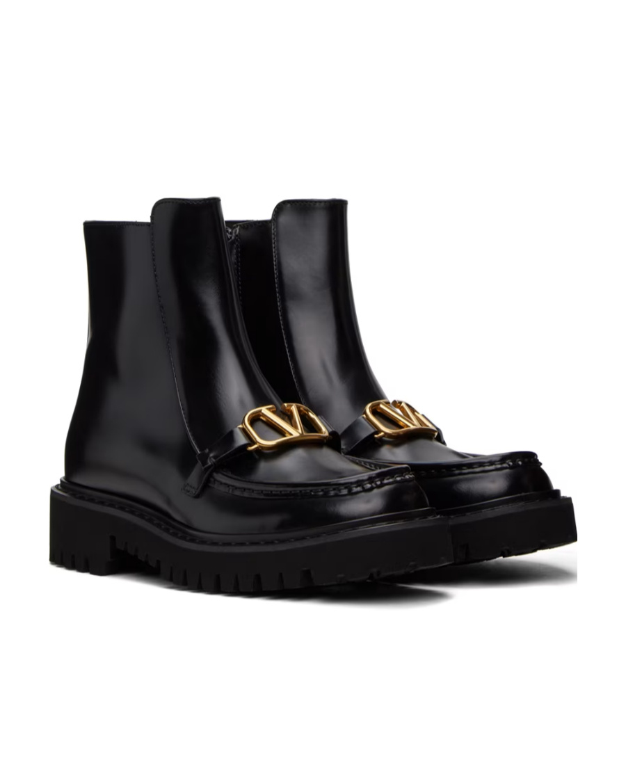 Valentino Garavani Vlogo Leather Flat Boots In Black