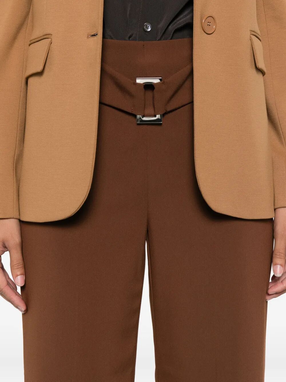 Patrizia Pepe Buckle-fastening Wide-leg Trousers In Brown