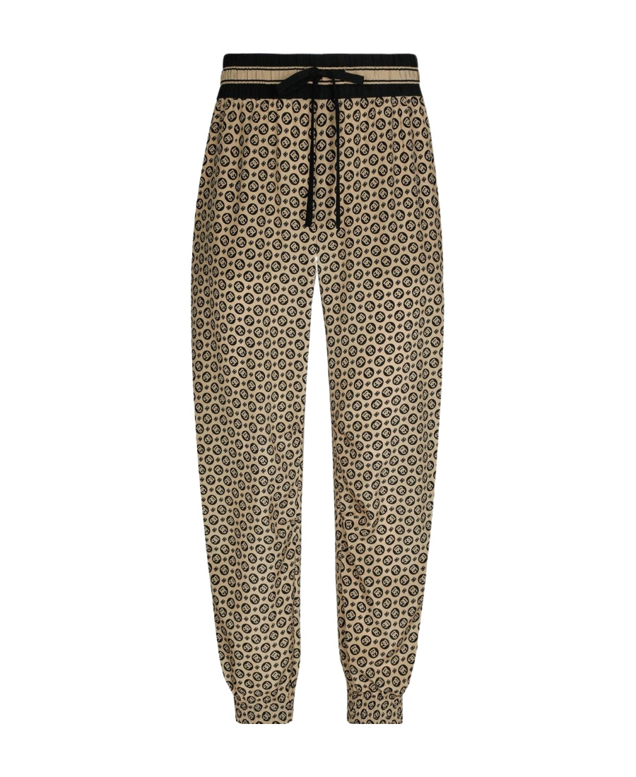 Dolce & Gabbana Monogram-pattern Print Silk Trousers In Nude