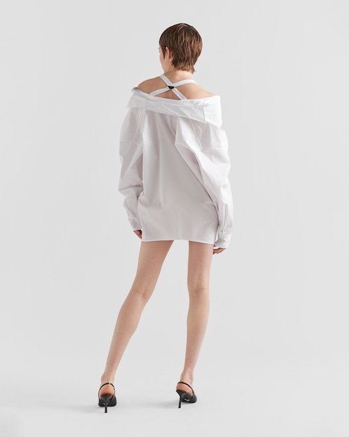 Prada Logo-plaque Off-shoulder Shirt In White