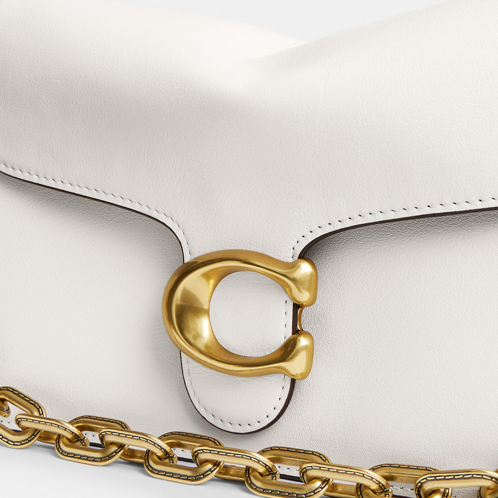 Coach Tabby Grain Leather Shoulder Bag With Chain In White