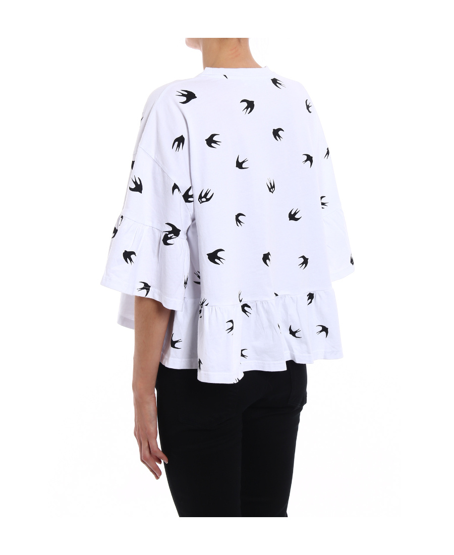 Mcq By Alexander Mcqueen Swallow Pattern Lotus Leaf Edge T-shirt In White