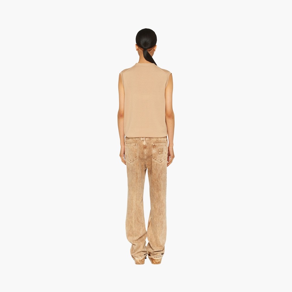 Miu Miu Distressed High-waisted Trousers In Brown
