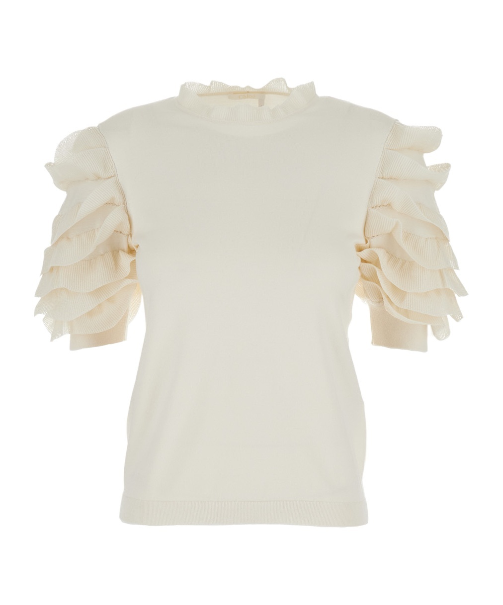 Chloé Short-sleeved Lotus Leaf Edge T-shirt In Nude