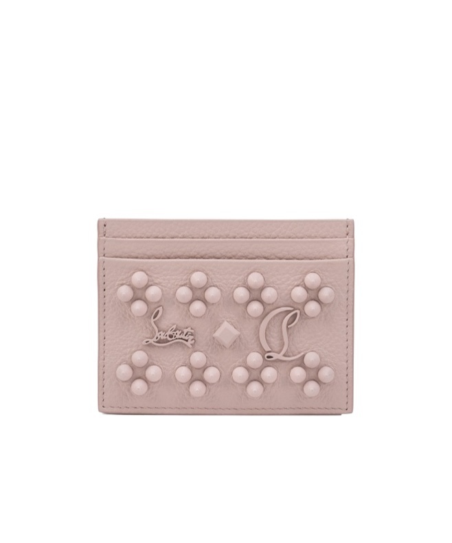 Christian Louboutin Kios Card Case In Leather With Loubinthesky Spikes In Pink