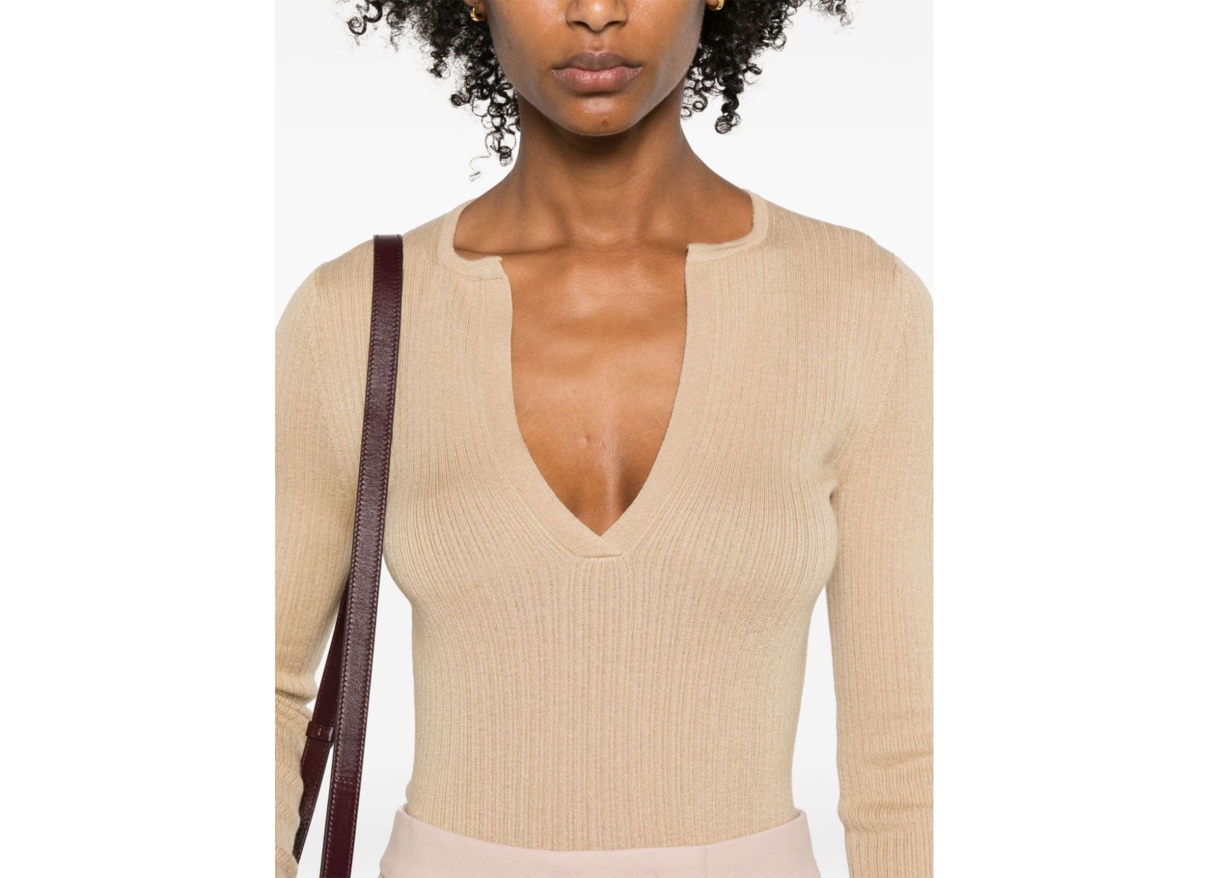 Shop Max Mara V-neck Ribbed-knit Top In Nude