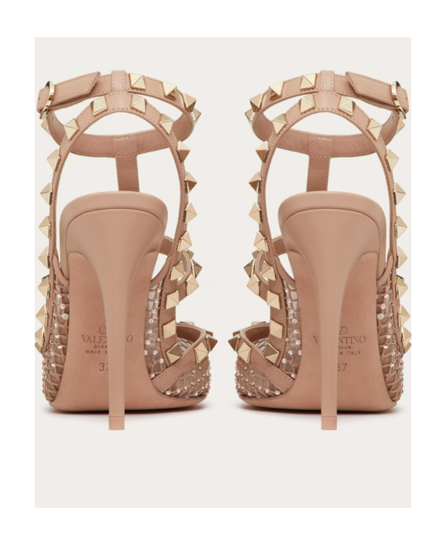 Valentino Garavani Rockstud Mesh Pump With Crystals And Straps 100mm Woman Rose Cannelle 40 In Nude