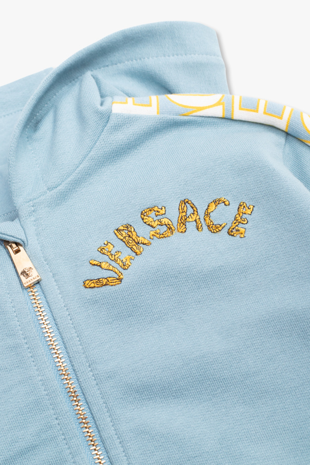 VERSACE LOGO-EMBROIDERED ZIP-UP HOODIE 