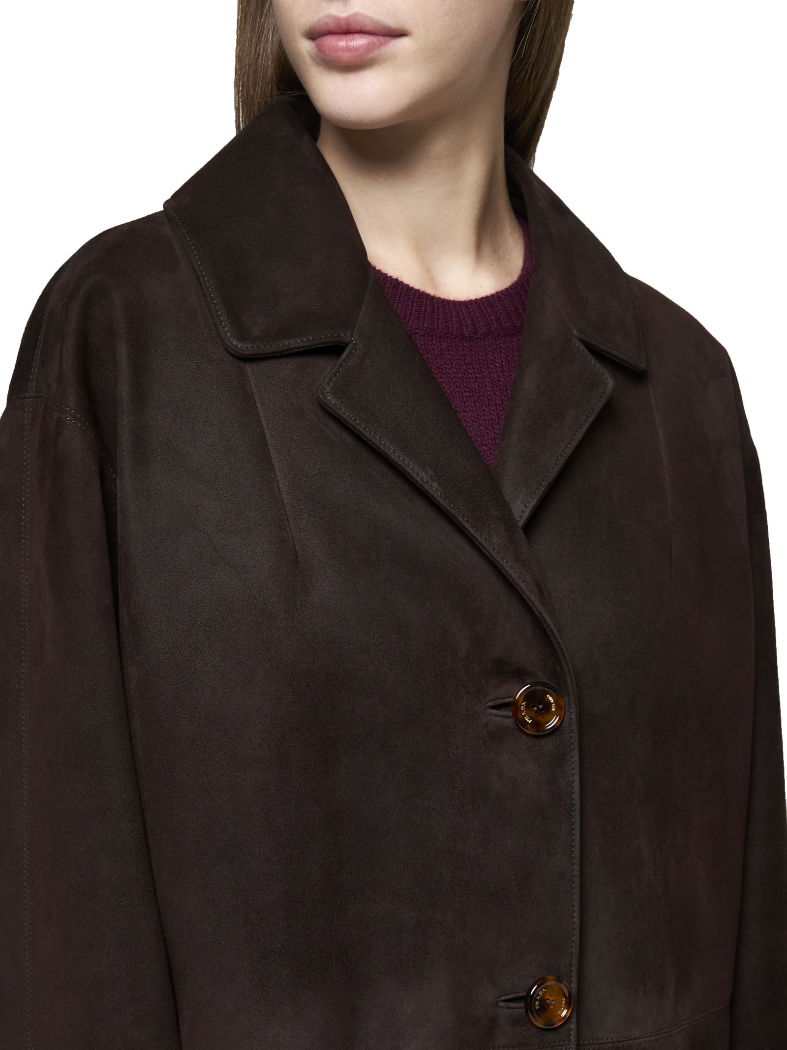Prada Single-breasted Coat In Brown