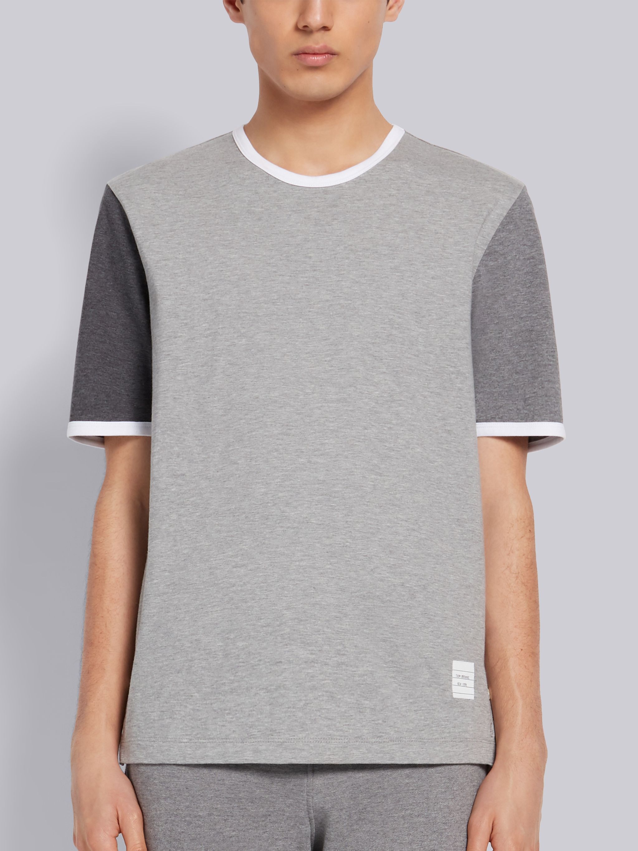 Thom Browne Contrast Sleeve Crewneck Cotton Ringer T-shirt In White