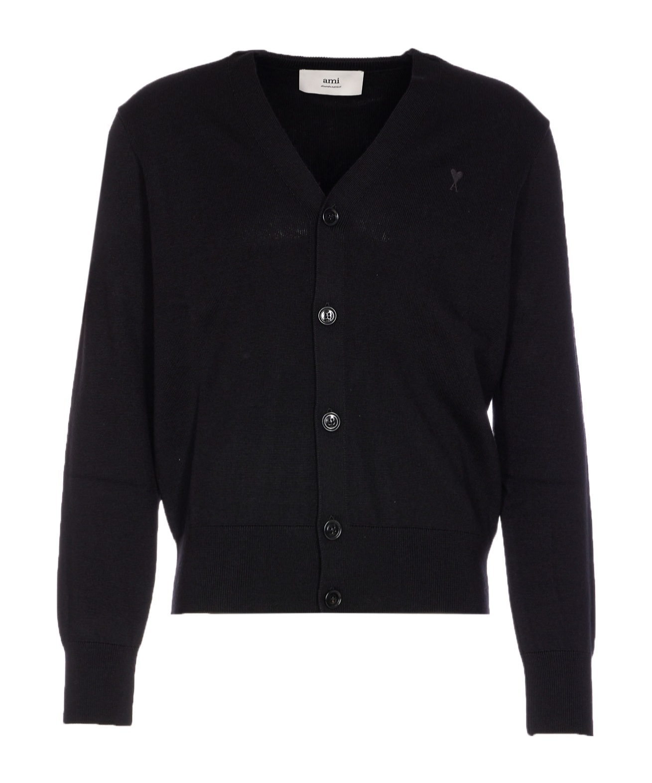 Ami Alexandre Mattiussi V-neckline Cardigan With Ribbed Cuffs And Hem In Black