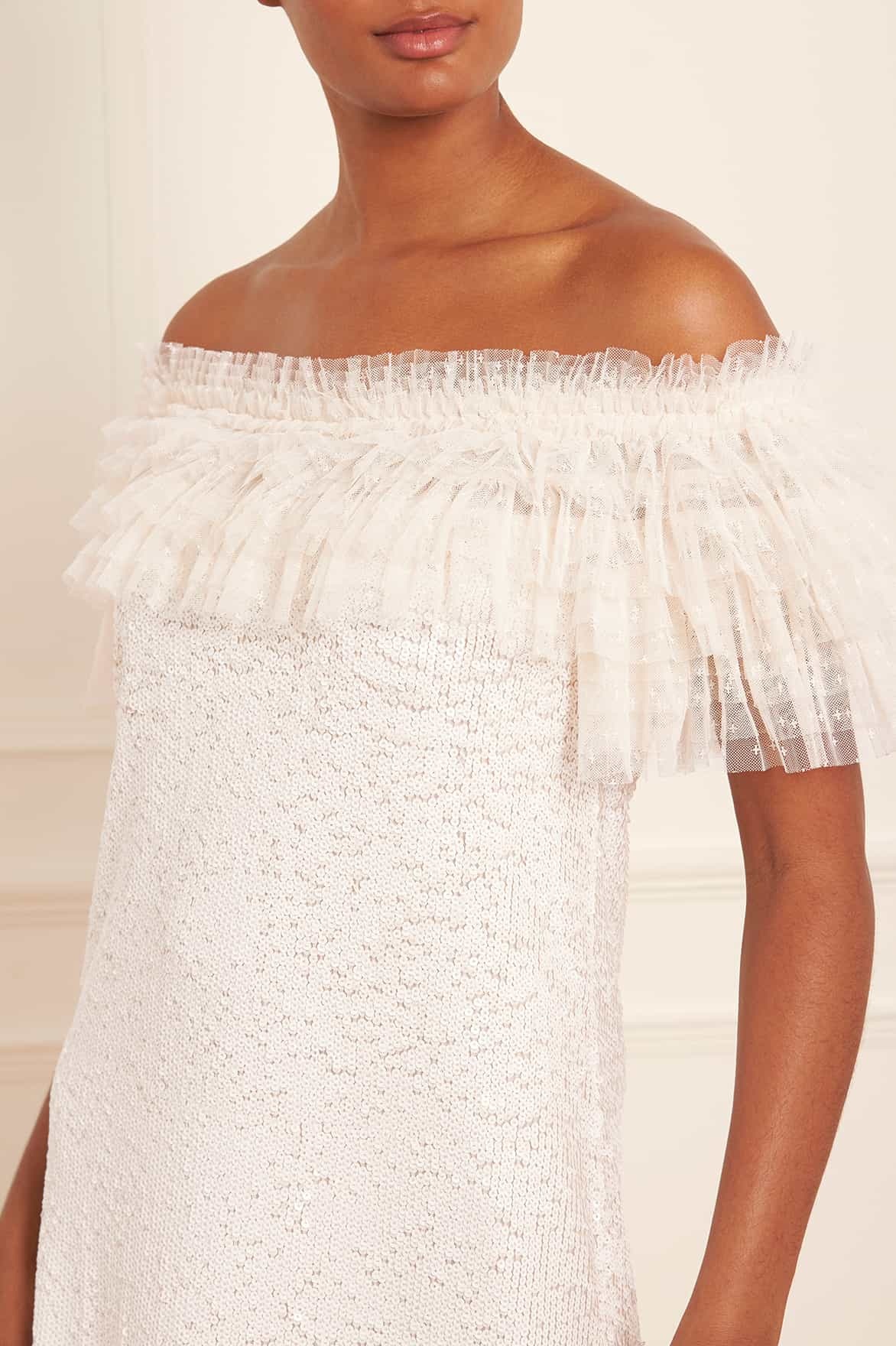 Needle & Thread Off-shoulder Ruffle Dress In White