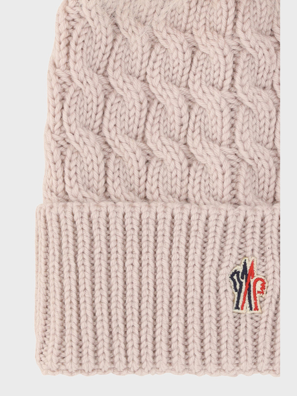 Moncler Wool Cashmere Beanie With A Shearling Pom In Nude