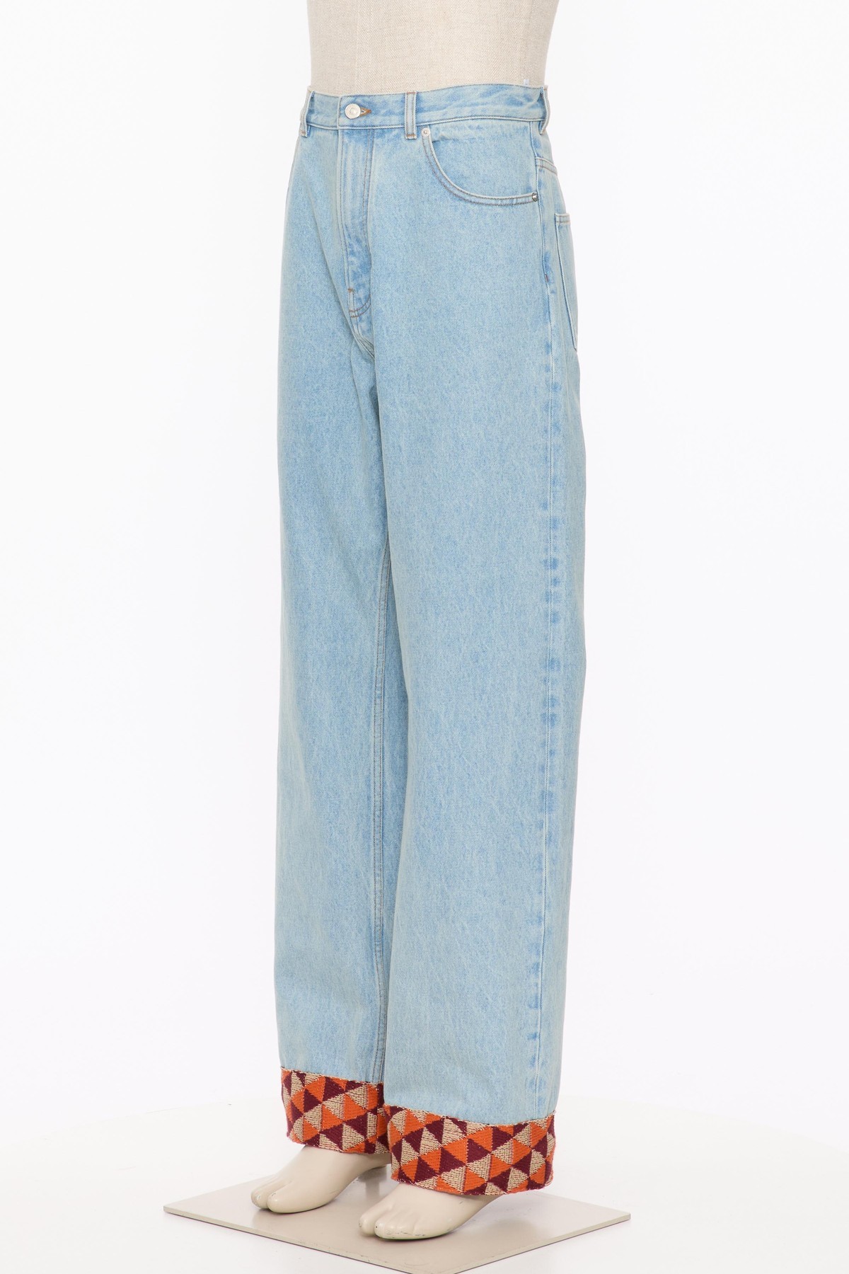 Valentino Denim Trousers With Jacquard Hem In Blue