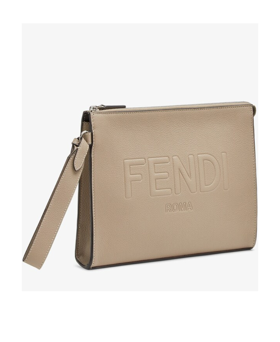 Fendi Logo Embossed Zipped Pouch In Nude