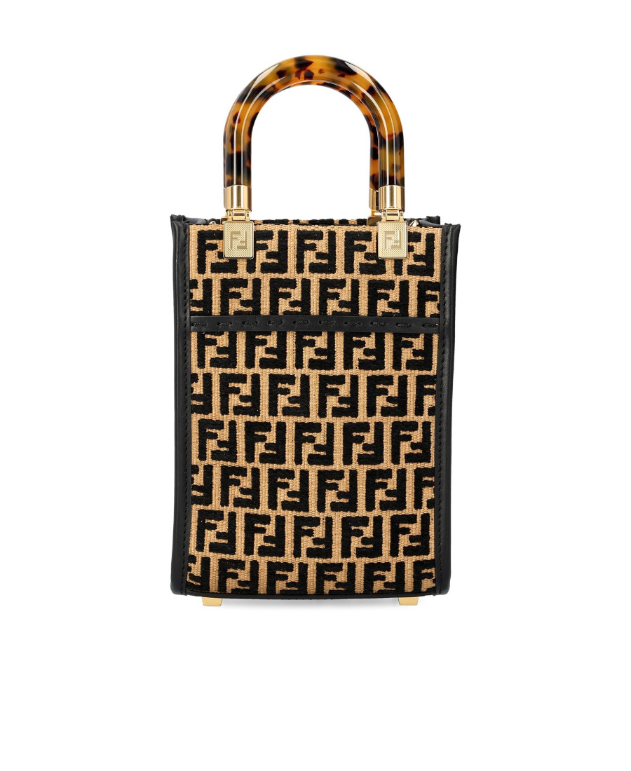 Fendi Ff-motif Raffia Crossbody Bag In Black