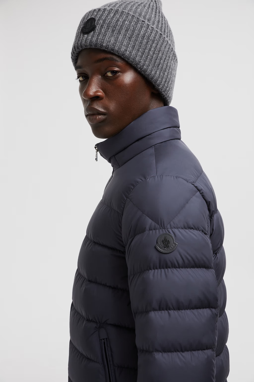Moncler Men Arneb Down Jacket With Ton-sur-ton Logo Patch In Blue