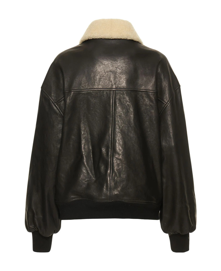 Khaite Shellar Shearling Collar Leather Aviator Jacket