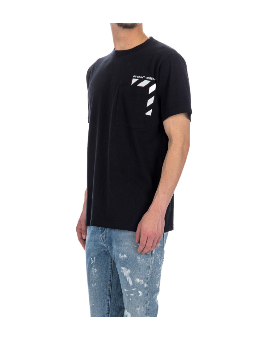 Off-white Logo Graphic Print Cotton T-shirt With Pocket In Black