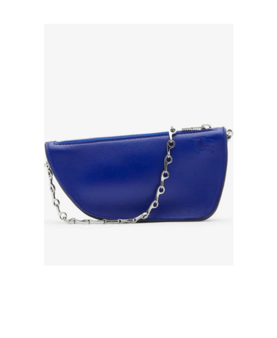 Burberry Leather Micro Shield Sling Bag With Chain Shoulder Strap In Blue