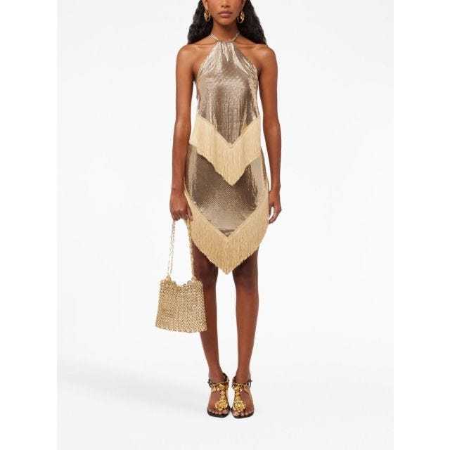 RABANNE CHAINMAIL FRINGED-HEM SKIRT