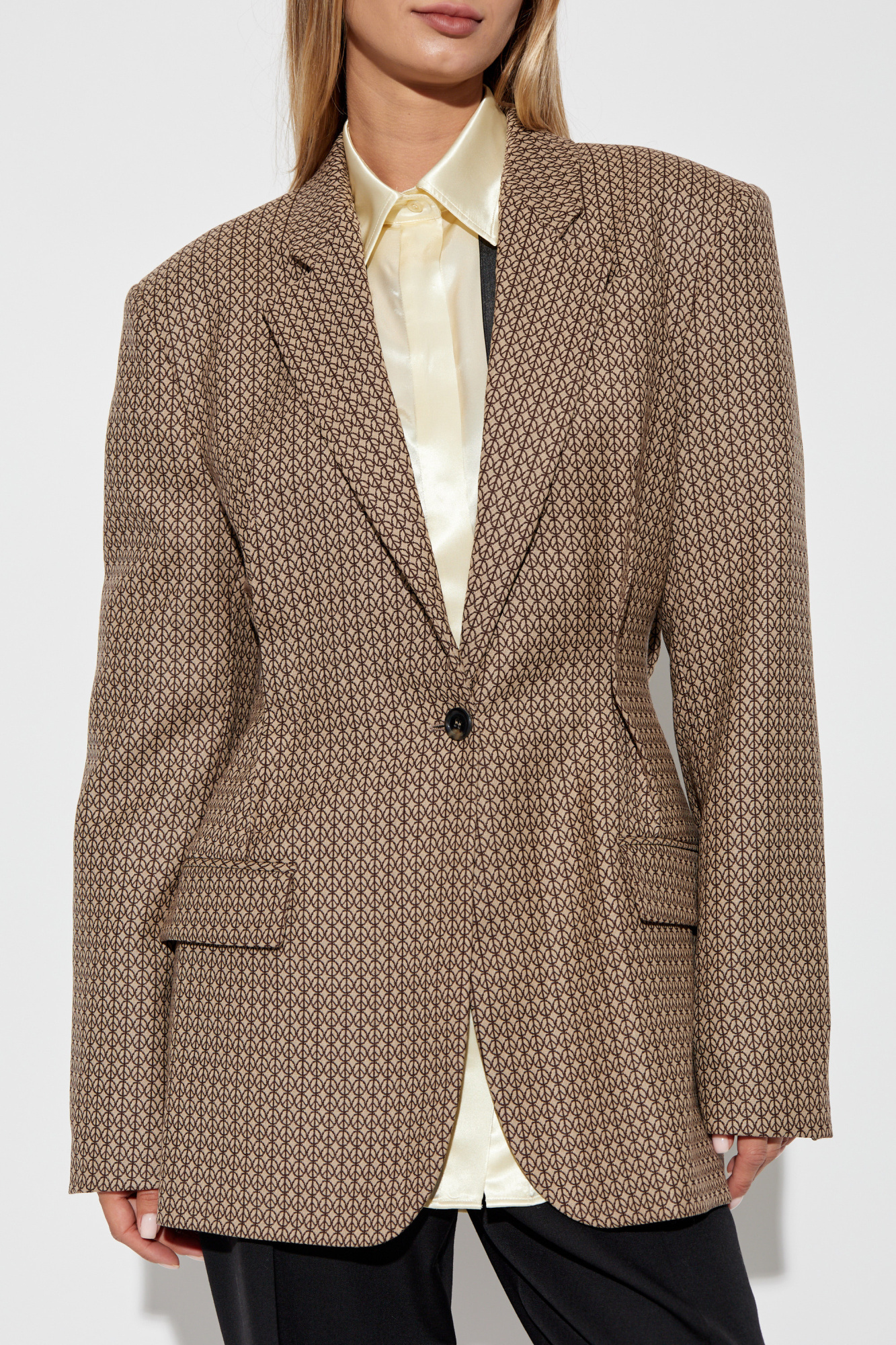 Moschino Logo Print Virgin Wool Blazer In Green